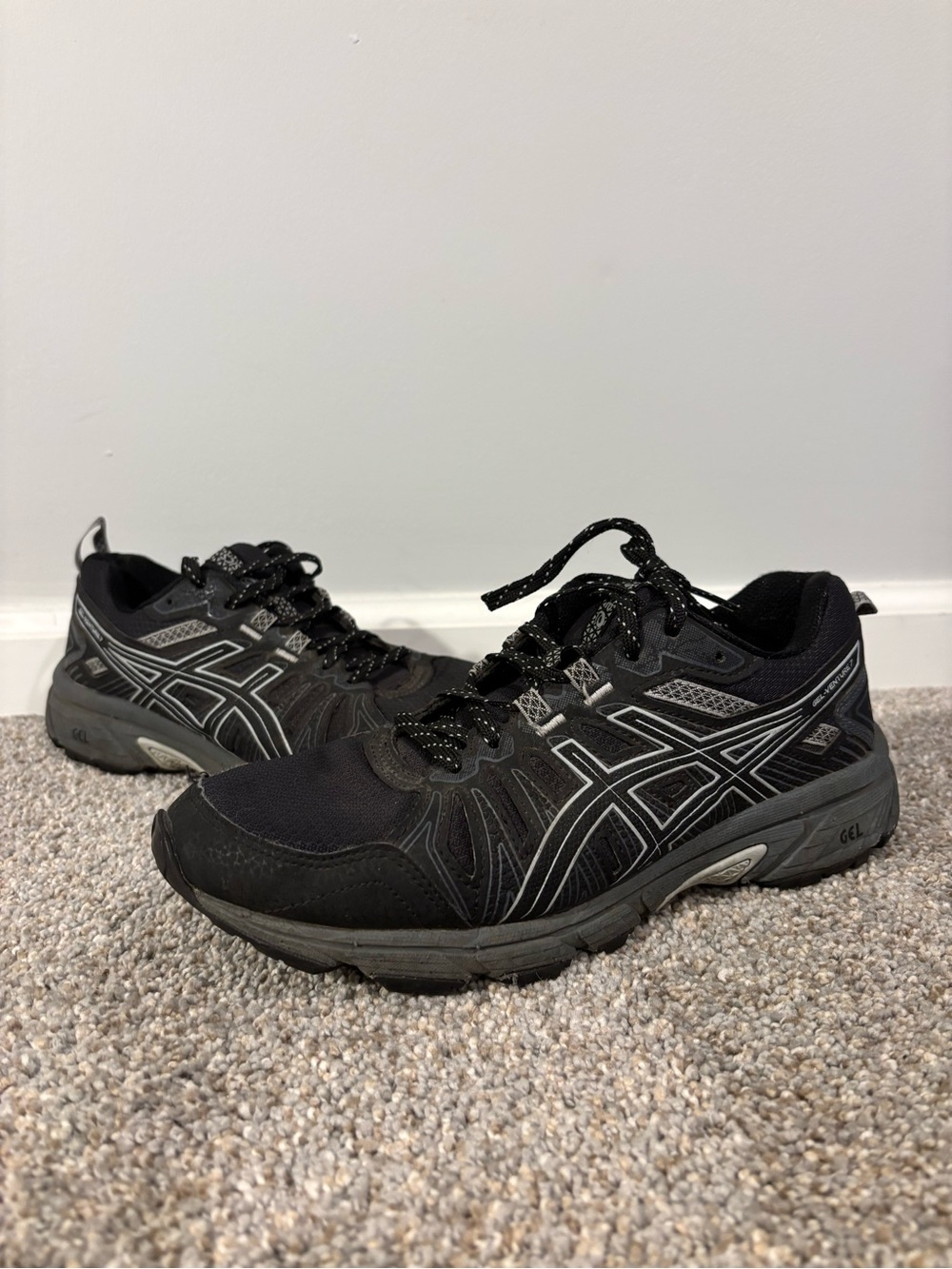 ASICS Gel-Venture 7 Women’s Running Shoes Lace Low Top Black Grey Sneakers 8.5